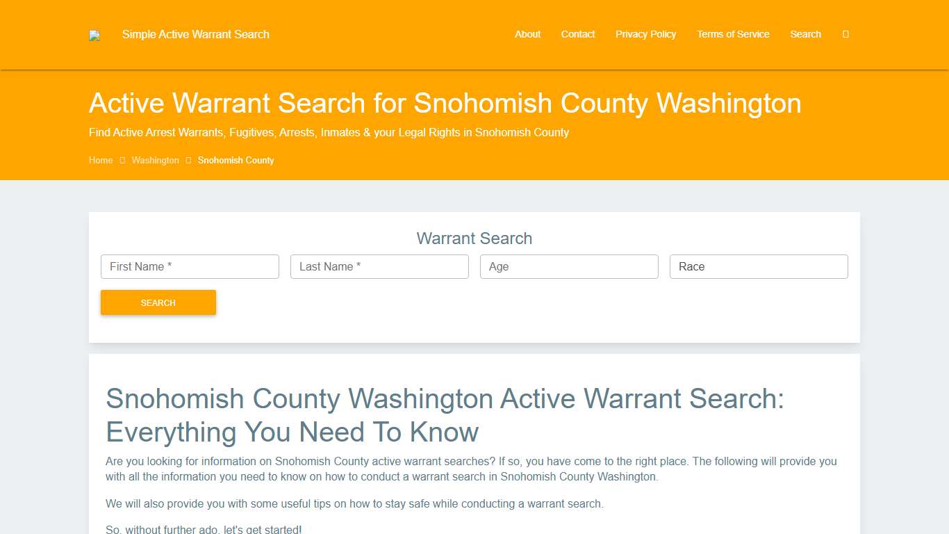 Active Warrant Search in Snohomish County Washington - Outstanding Warrants