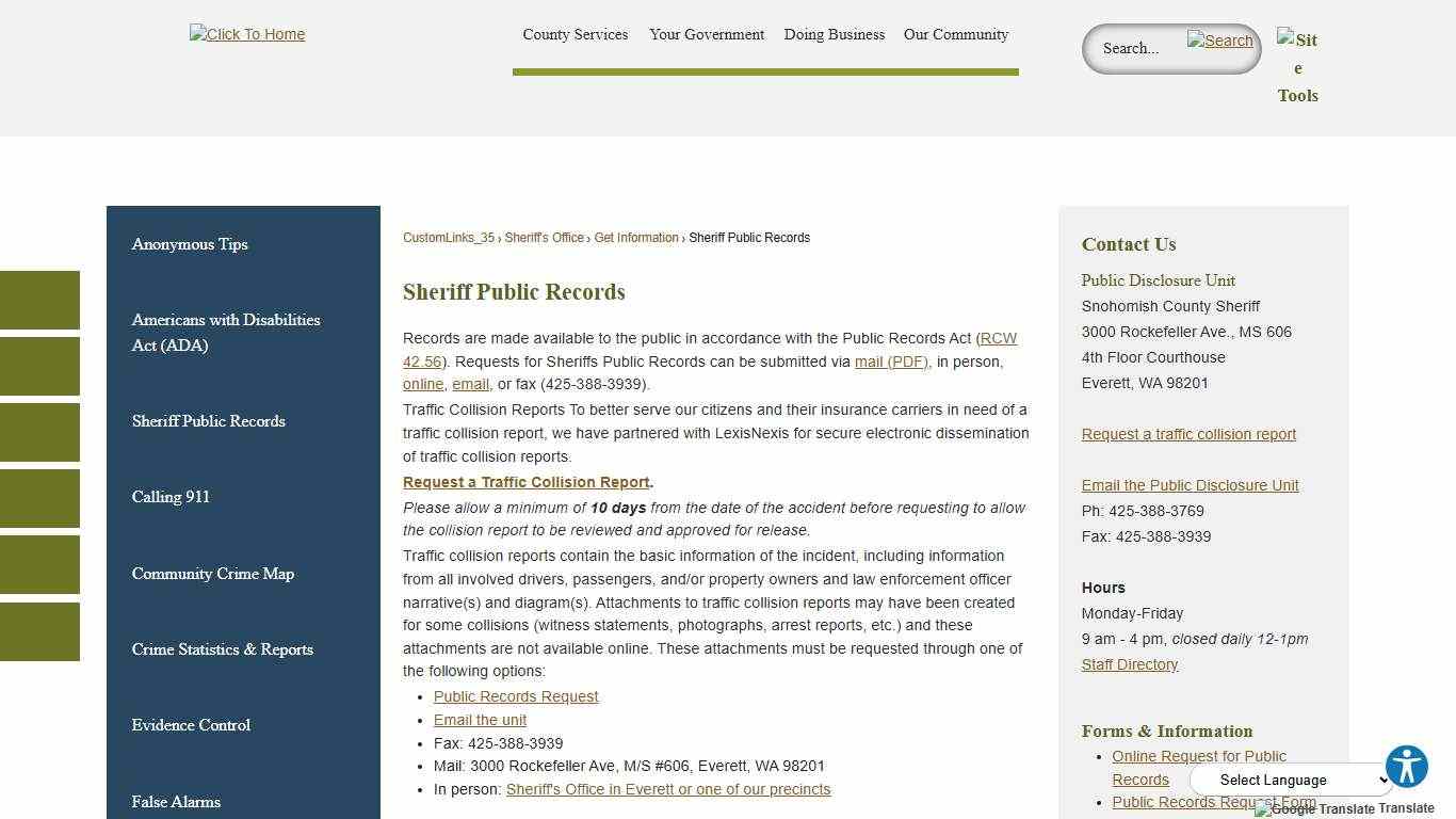 Sheriff Public Records | Snohomish County, WA - Official Website